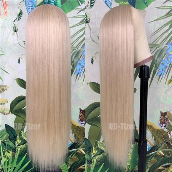 Streaks Heat Resistant Fiber Hair Synthetic Lace Front Wigs - #ash blonde